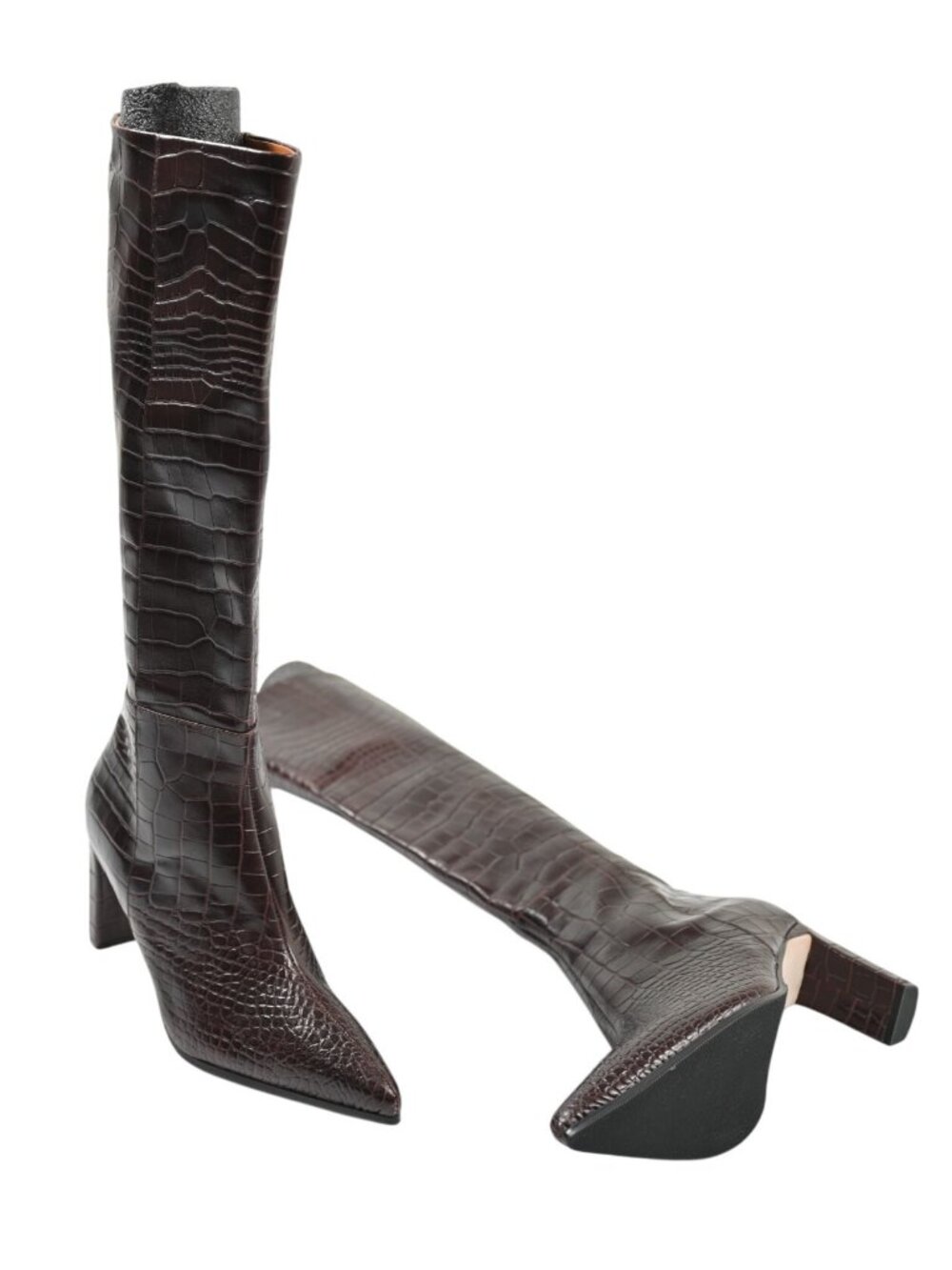 Bared Footwear Pandion Croc-Embossed Boots in Chocolate Brown Leather